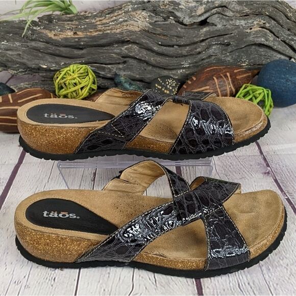Taos Nameshout Leather Croc Slide Sandals Cushioned Footbed Comfort - Picture 3 of 11